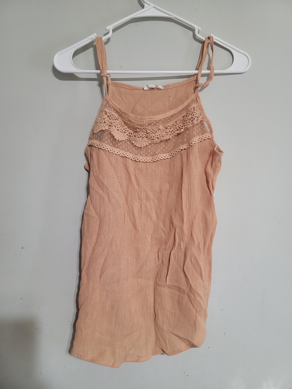 E & M Women’s Tan Lace-Trim Cami Tank Top Sz Small Boho Western Whimsical Fairy
